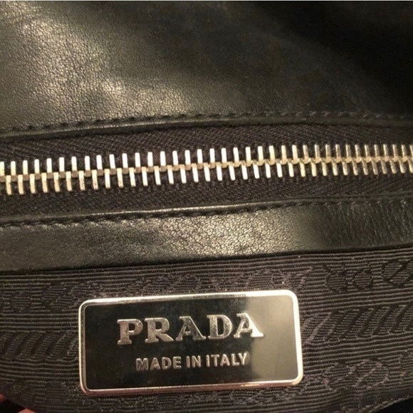 Prada black leather handbag w/ cards - Picture 7 of 11